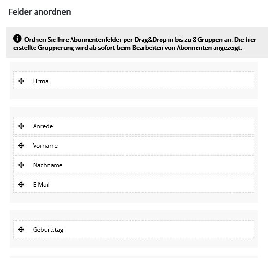 Abonnentenfelder anordnen in CyMail